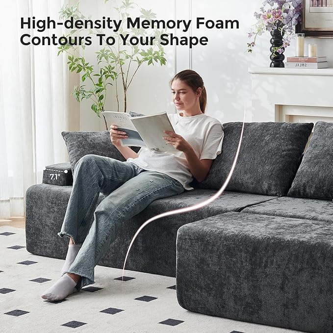 Boneless Couch L Shaped Cloud Sectional Couches for Living Room Comfy Fluffy Modular Sectional Sofa Deep Seat Memory Foam Lounger with Left Facing Chaise Free Combination Gray