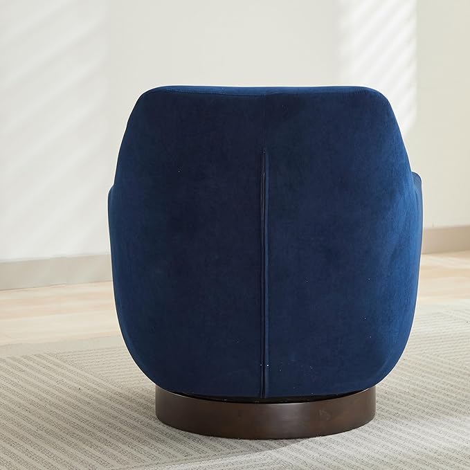 Swivel Chair Velvet Accent Chair Armchair Round Barrel Chair U-shaped Fully Assembled Chair for Living Room Bedroom (Navy Blue)