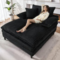 55 W Oversized Chaise Lounge Sofa Couch with 5-Position Adjustable Backrest Corduroy Sleeper Chair Sofa Bed Reading Chair ‌with Deep Seat Cloud Couches for Living Room Bedroom Black