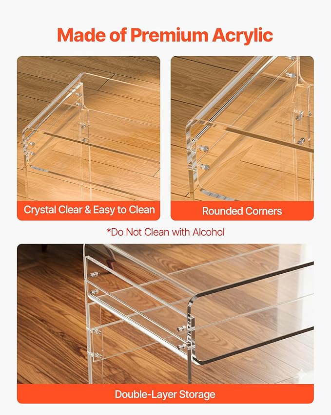 VEVOR Acrylic Desk Clear Laptop Study Desk with Storage Shelf Modern Transparent Console Table for Home Office Living Room Bedroom Entryway 33.5 W x 15.7 D x 29.5 H