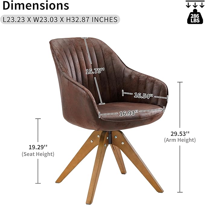 Art Leon Dining Chair Mid Century Modern Suede Upholstered Swivel Dining Room Chair with Wood Legs Leisure Side Chair with Arms for Living Room Mocha