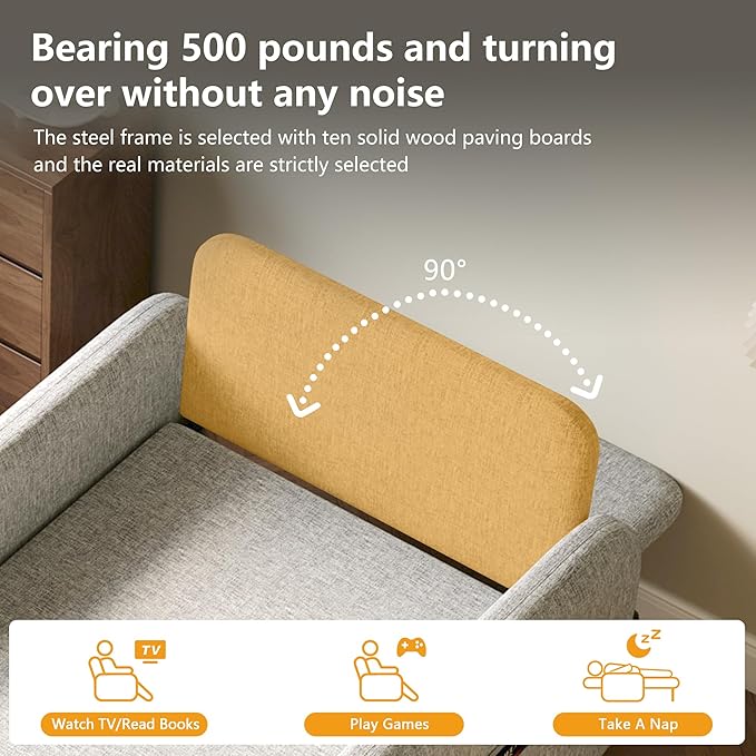 34.6 Small Pull-Out Sofa Bed Modern Versatile Futon Sleeper Couch Daybed with Trundle Space-Saving for Living Room RV Studio or Guest Room Gray &amp White