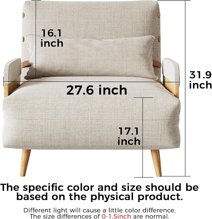 JASIWAY Modern Sofa Bed 3 in 1 Sleeper Chair Bed Futon Sofa Bed Chaise Lounge Chair for Living Room Bedroom Office Solid Wood Leg 76.4 D x 27.6 W