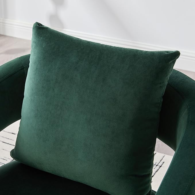 Mid Century Modern Accent Armchair - Velvet Upholstery with Removable CushionRound Arms &amp Sturdy Metal LegsComfortable Reading Chair for Living RoomBedroomApartment - Green FabricBlack Legs