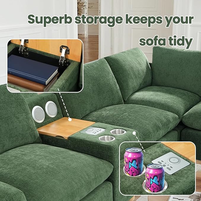 Brelice Modular Sofa Console with Wireless Charging &amp Bluetooth Speaker - All-in-One Armrest Organizer with Wired Charging Storage Tray Volume Control for Sectional Couch Living Room