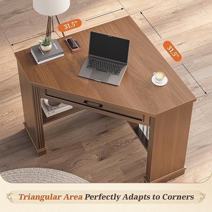SEDETA Corner Desk for Small Space Corner Computer Desk Small Computer Desk with Drawers and Storage Shelves for Home Office Living Room Bedroom Brown