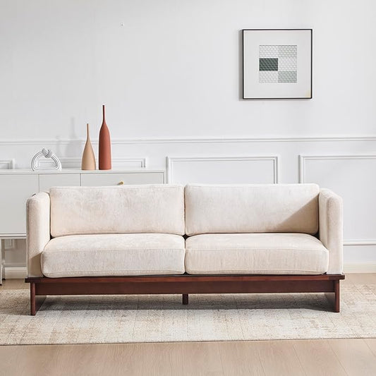 Christopher Knight Home Perla Chenille Upholstered 3 Seater Sofa Couch with Pillow Wooden Home Sofa Living Room Comfy Cloud Couch for Bedroom Apartment Home Office Beige