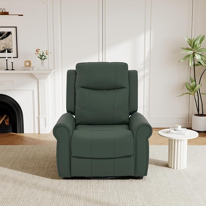 Christopher Knight Home Hayezi 270° Swivel Rocker Recliner Massage and Heating Chair PU Leather Living Room Manual Recliner with Dual Reclining Positions &amp Side Pocket for Nursery Bedroom Gree