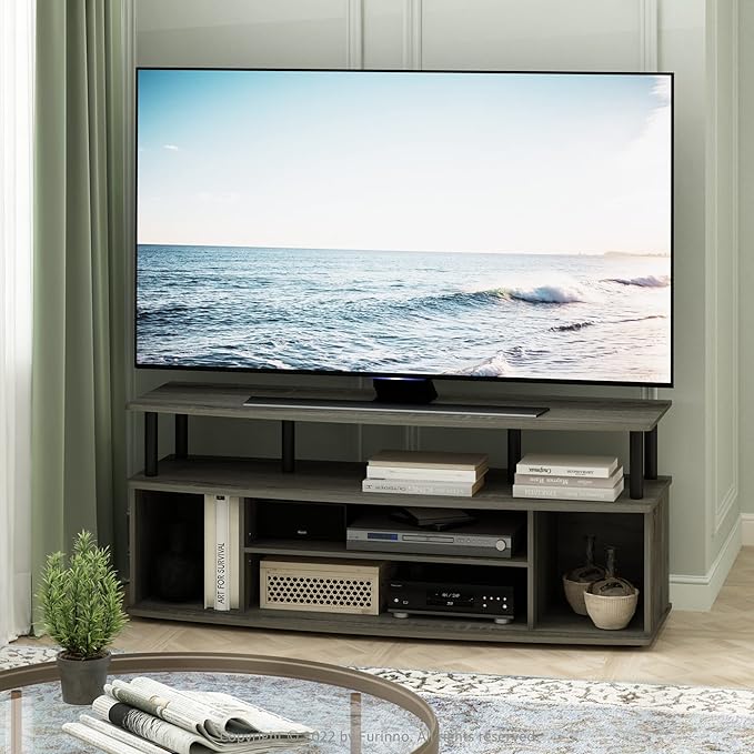 Furinno Jaya Large Entertainment Center Hold up to 55-in TV Inch French Oak/Black