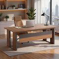 Tribesigns 63 Executive Desk Modern Office Desk with Privacy Panel &amp Metal Frame Large Computer Desk for Home Office Writing Study Workstation Business Furniture (Brown &amp Black Only Table