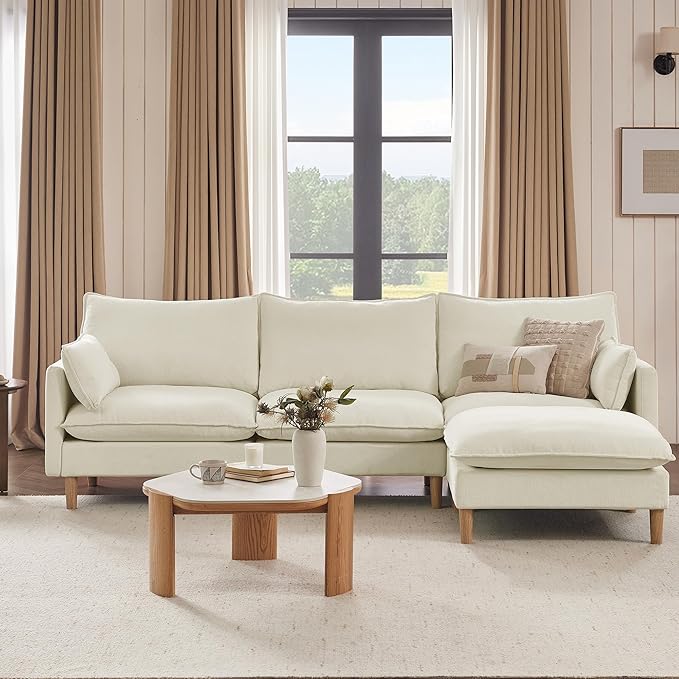 CHITA Modular Sectional Couch L-Shaped Oversized Cloud Couches for Living Room Mid Century Modern Sectional Sofa Comfy Chenille Sofas with Removable Cushions Cream