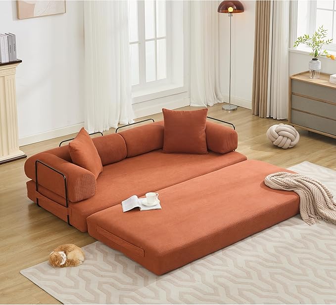 MYFUNSHOP Sleeper Sofa Bed4-in-1 Convertible Folding Boneless CouchFoldable Love Seat with Pillow Corduroy Floor Futon Couch for Living RoomBedroomLounge Studio