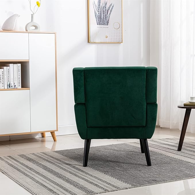 Generic Modern Soft Velvet Material Ergonomics Accent Chair Living Room Chair Bedroom Chair Home Chair with Black Legs for Indoor Home Retro Green