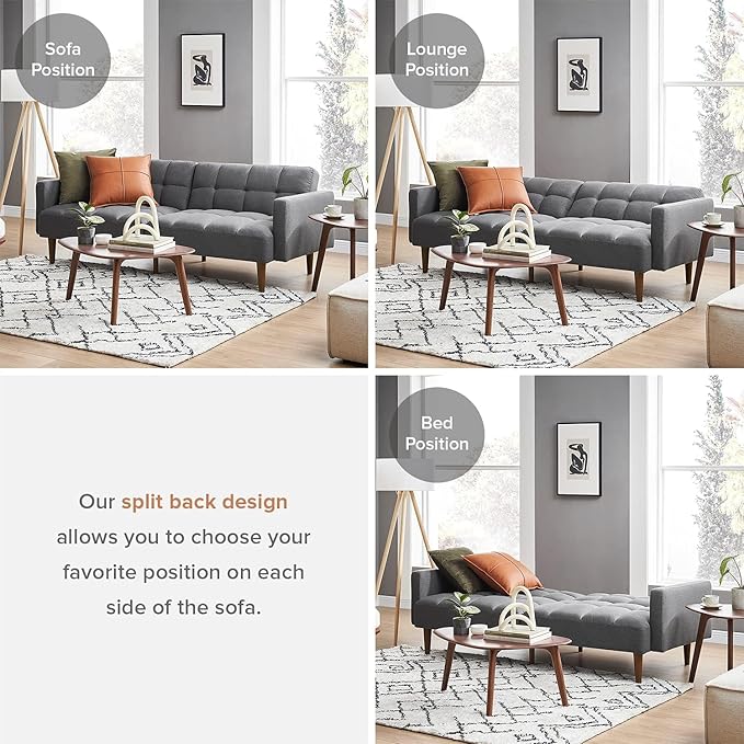 mopio Aaron 76.8 Couch Small Futon Sofa Bed Sleeper Loveseat Mid Century Modern Futon Couch Sofa Cama Couches for Living Room Bedroom (Dark Grey Fabric)