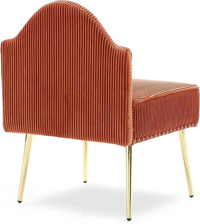 Modern Upholstered Pleated Velvet Accent Chair Tufted Dining Office Chairs Armless Slipper Chair Mid-Century Side Chair Single Luxury Sofa Chair with Golden Legs for Living Room Small SpaceOrange