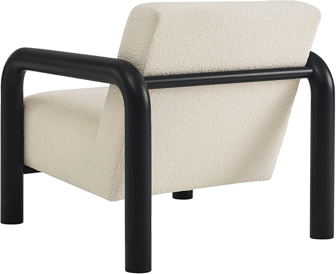 Modway Sereno Modern Boucle Fabric Accent Chair in Cream Black with Rounded Wood Armrests – Upholstered Lounge Chair for Living Room or Bedroom