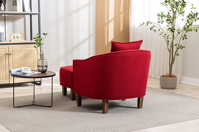 Accent Chair with Ottoman Mid Century Modern Barrel Chair Upholstered Club Tub Round Arms Chair for Living Room