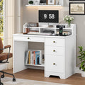 TTVIEW Computer Desk with Drawers and Hutch Shelf Wood Executive Desk Writing Study Table with 43” Wide Tabletop Small Desk with File Drawer for Home Office Bedroom White