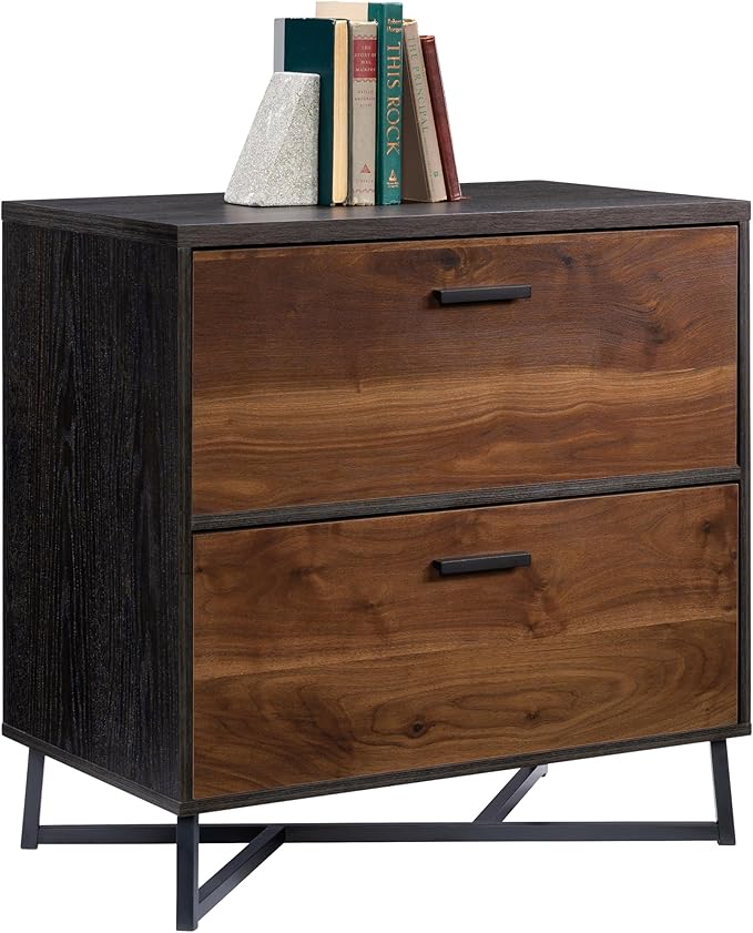 2 Drawer Small Lateral File Cabinet with Lock Under Desk Locking Storage Drawers Organizer for HomeOffice Filing CabinetsModern FurnitureDarkWalnut