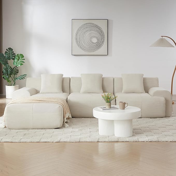 113 Cloud Compressed Modular Sectional Sofa Boneless Couch for Living Room Modern Corduroy Upholstered L-Shaped Corner Couch with Reversible Ottoman for Apartment | Deep Seat Wider Armrest Free Co