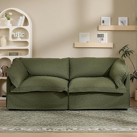 81'' Retro Sofa Couch with Storage 2-Seater Cozy Sofa for Living Room French Country Couch with Removable Washable Cover Green
