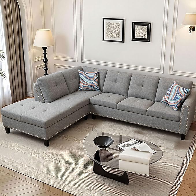 Modular L-Shaped Sectional Sofa Modern Couches with Movable Chaise Convertible 4-Seater Couch for Bedroom Apartment &amp Office Brown Grey