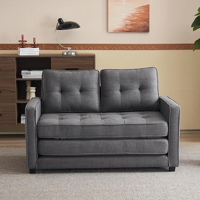 VINGLUpgraded Loveseat Sleeper 53.5W 83L Convertible Sofa Bed Couch Futon Couches for Living Room Twin Folding Couch Bed for Small Spaces Foldable Floor Gaming Sofa Bed for Basement Dark Grey