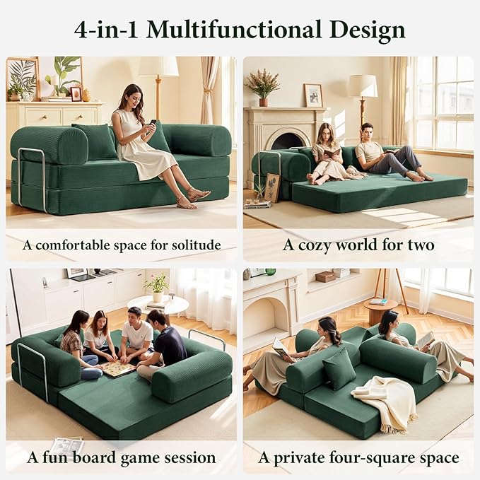 Convertible Floor Sofa Bed Corduroy Modular Floor Couch with Pillow Comfy Modern Sofa Convertible Folding Couches for Living Room Bedroom