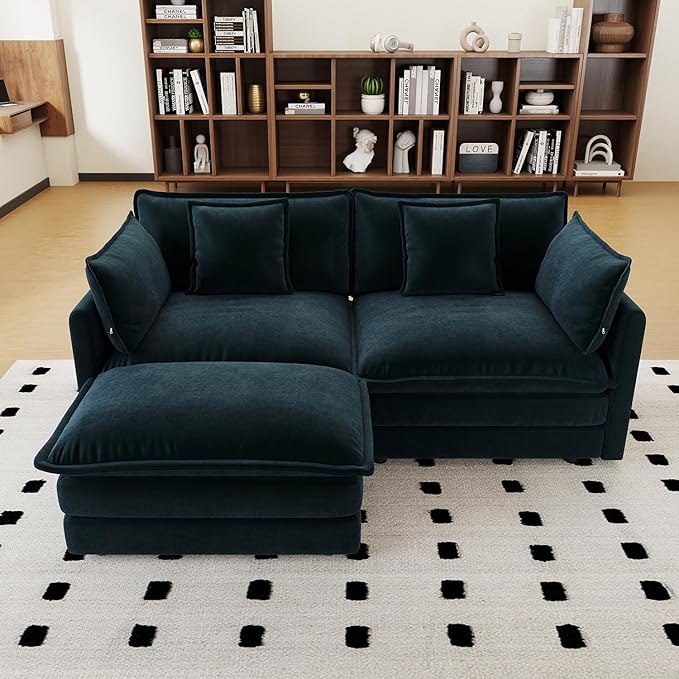 76.7 Chenille Modular Sectional Sofa Comfy Cloud Couch Sectional Sofa Modern Deep Seat Loveseat Sofa for Living Room Bedroom Apartment (Blue 76.7Inch-L Shape)
