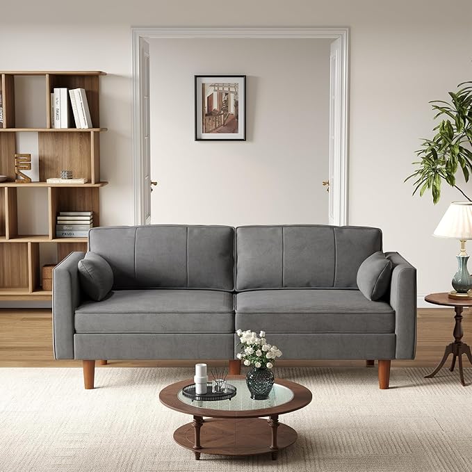 ONBRILL 71 Futon Sofa BedConvertible Sleeper Couch with Adjustable Backrest Folding Loveseat for Apartment Living Room Office Faux LeatherGrey