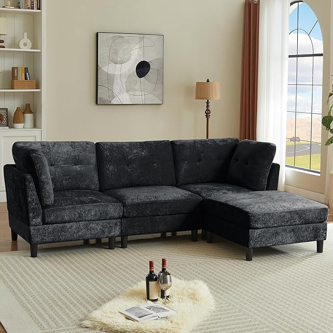 100 Sectional Couches for Living Room Modular Sectional Sofa Couch Modern Linen L Shaped Couch 4 Seater Convertible Sofa for Living Room Apartment Office Dark Grey