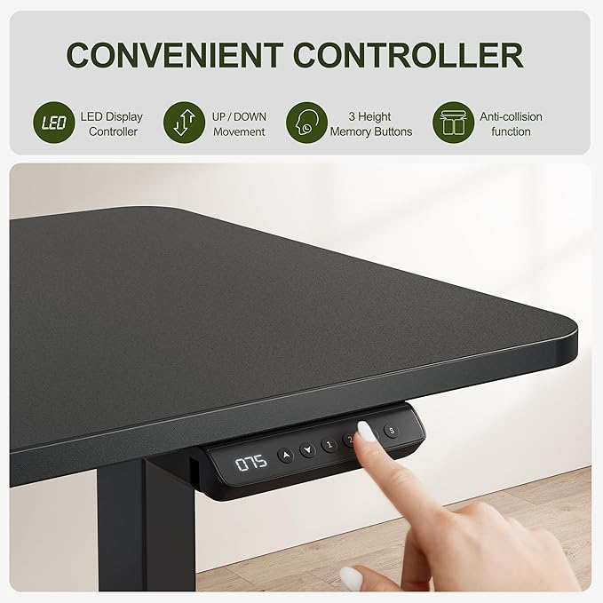 BANTI L-Shaped Standing Desk - 63 x 55 Inch Adjustable Corner Standing Desk with Charging Station - L Shape Sit Stand Table with Memory Controller Splice Board for Home Office Black