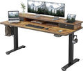 CubiCubi Electric Standing Desk with Double Drawers 55x24 Inch Height Adjustable Sit Stand Desk with Storage Shelf Home Office Computer Workstation Rustic Brown