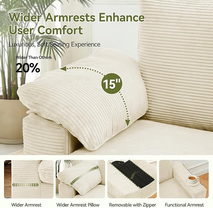86 Loveseat Sofa Beige Corduroy CouchModern Cloud Sofa Love Seat Deep Seat Slipcovered Sofa with 2 Wide Armrest Pillows for Small Spaces Apartment Studio Office Bedroom Living Room