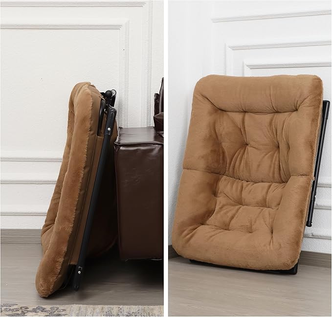 Comfy Saucer Chair for Adults Soft Faux Fur Bedroom Chair Accent Dorm Chairs Flexible Living Room Reading Chairs Oversized Folding Seat for Teens X-Large Brown