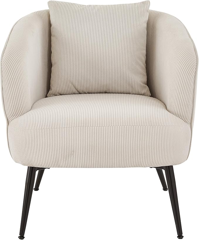 Modern Channel Corduroy Accent Chair with Black Metal Legs Luxurious Design and Comfortable Seating Ideal for Living Room Bedroom or Office Beige