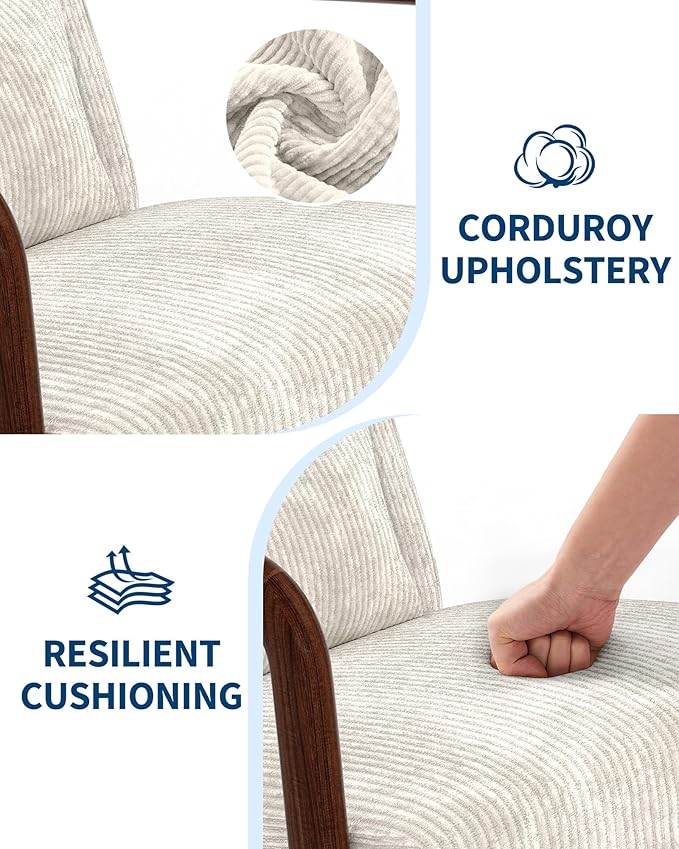 GarveeHome Mid-Century Accent Chair Cozy Wide-Wale Corduroy Reading and Lounge Armchair with Lumbar Pillow Modern Wood Frame for Living Room Bedroom Office Beige