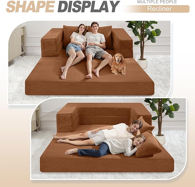 Futon Sofa Bed with Pillow 3-in-1 Sleeper Sofa Bed with Removable Cover Convertible Floor Sofa Bed No Assembly Boneless Couch for Living Room Bedroom