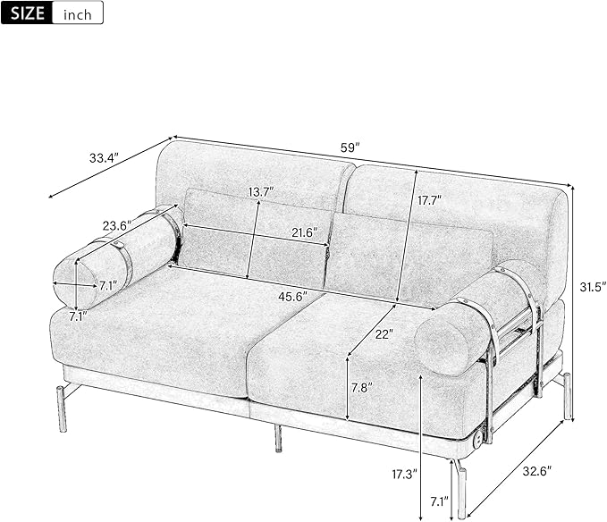 Merax Modern Loveseat Sofa 59 Sofa Couch 2-Seater Sofa with Flexible USB Ports Unique Cylindrical Armrests for Living Room Red