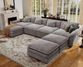CDCASA 154 Oversized Modular Sectional Sofa Comfy U-Shaped Cloud Couch w/ 3 Movable Ottomans 7-Seater Chenille Deep Seat Modern Sofa Couch for Living Room Grey