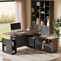 71 Executive Desk with Office Storage Cabinet L Shaped Height Adjustable Standing Desk Privacy Panel Furniture Set with Multiple Functions for Home and Office Black Walnut