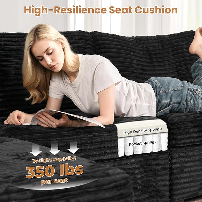 ovios 32.7 inches Ottoman Seat Module for Modular Sectional Sofa Couch Loveseat Customizable DIY Combination L U V Shaped Plush Corduroy Sofas Couches for Living Room Black