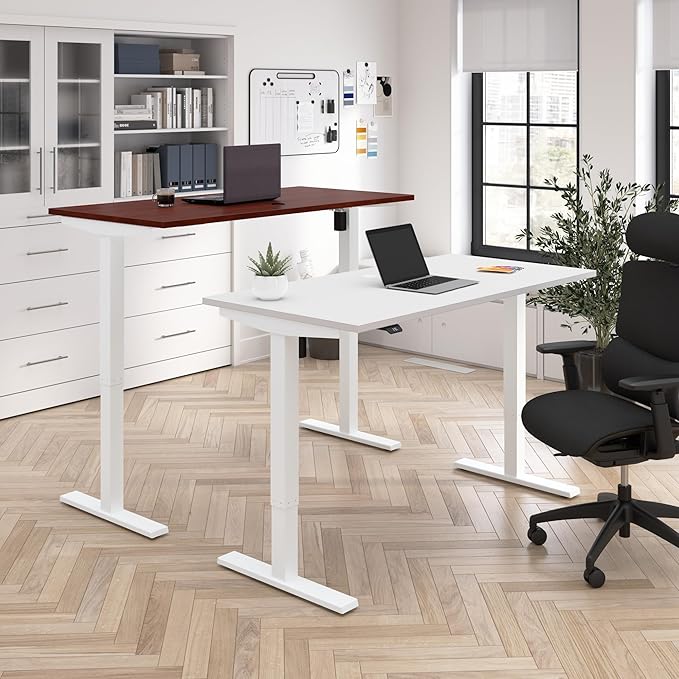 Move 40 Series by Bush Business Furniture 48W x 24D Electric Height Adjustable Standing Desk in Hansen Cherry with Black Base
