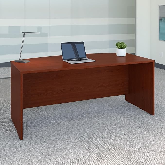 Bush Business Furniture Series C 72W Bow Front Office Desk in Mahogany Large Computer Table for Home and Professional Workplace
