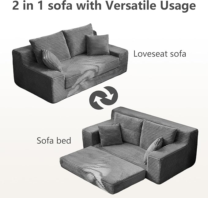 70.9'' Loveseat Sofa 2 Seater Flannel Fabric Loveseat Couches Comfy Upholstered Modern Leisure Love Seat Couch with 2 Pillow Convertible Sofa Bed for Bedroom Office Living Room