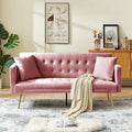 Anwick Modern Velvet Futon Sofa Bed: 72 Satin Convertible 2 Pillows Tufted Back Golden Metal Legs Folding Sleeper Loveseat for Small Space Home Office Living Room (Pink)
