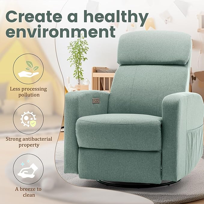 Power Swivel Recliner Chairs for Adults Electric Glider Rocking Chair Nursery Glider Recliner Nursery Chair with Classified Side Pocket Nursery Rocking Chairs with USB and Type-C Ports