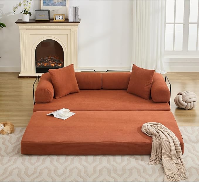 MYFUNSHOP Sleeper Sofa Bed4-in-1 Convertible Folding Boneless CouchFoldable Love Seat with Pillow Corduroy Floor Futon Couch for Living RoomBedroomLounge Studio