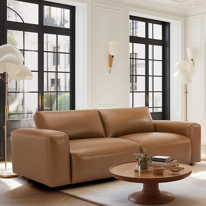 COLAMY Mondo Leather Modern Minimalist Sofa Brown