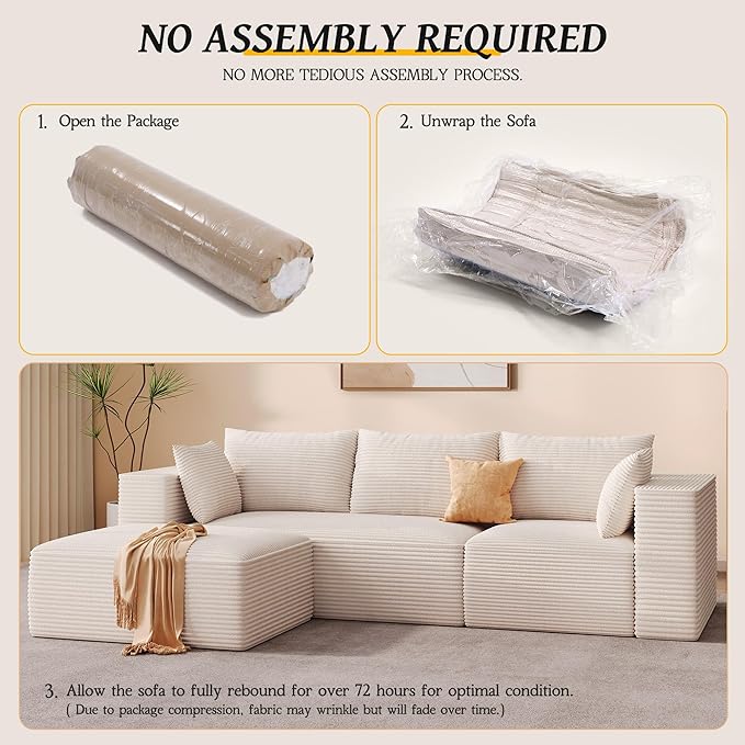 DWVO 108 Modular Sectional Couch with L-Shape Chaise Modern Cloud Sectional Sofa with Deep Seat Upholstered Couches for Living Room Bedroom No Assembly Required Beige
